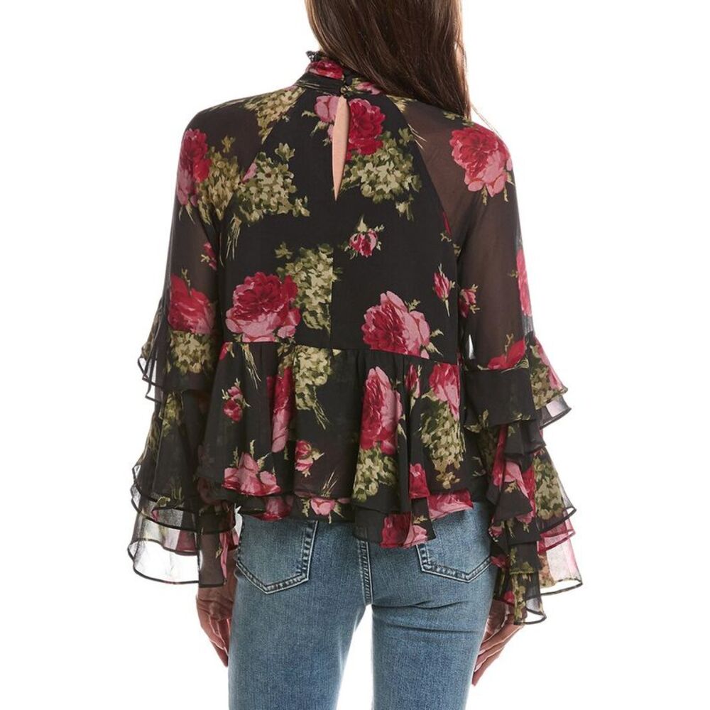 Cinq À Sept Womens  Baroque Roses Skylah Top, Black - Picture 2 of 3